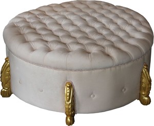 Casa Padrino riesiger Barock Rundhocker in Creme/Gold Durchmesser 107 cm - Luxus Hotel Mbel - Limited Edition