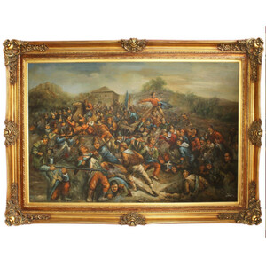 Riesiges Handgemaltes Barock l Gemlde Krieg Gold Prunk Rahmen 225 x 165 x 10 cm - Massives Material