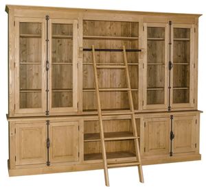 Casa Padrino Landhausstil B�cherschrank mit Leiter Naturfarben 300 x 50 x H. 230 cm - Landhausstil M�bel