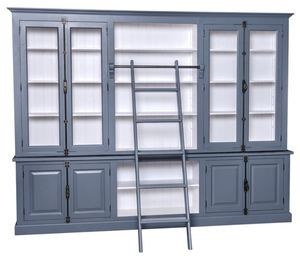 Casa Padrino Landhausstil B�cherschrank mit Leiter Blau / Wei� 300 x 50 x H. 230 cm - Landhausstil M�bel