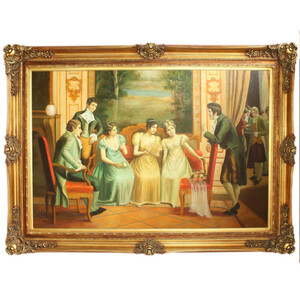 Riesiges Handgemaltes Barock l Gemlde Fruleins Gold Prunk Rahmen 225 x 165 x 10 cm - Massives Material