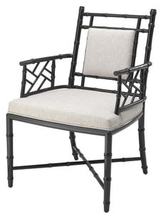 Casa Padrino Luxus Esszimmerstuhl mit Armlehnen Piano Schwarz / Naturfarben 63 x 65 x H. 94 cm - Esszimmer & Wintergarten M�bel