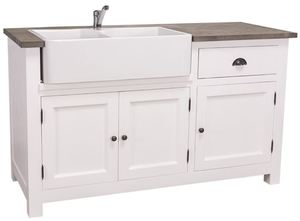 Casa Padrino Landhausstil Sp�lenschrank Wei� / Schwarz 155 x 65 x H. 90 cm - Sp�ltisch / K�chenschrank mit 3 T�ren und Schublade