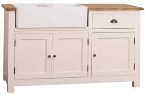 Casa Padrino Landhausstil Sp�lenschrank Creme / Braun 155 x 65 x H. 90 cm - Sp�ltisch / K�chenschrank mit 3 T�ren und Schublade