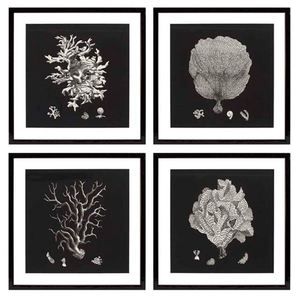 Casa Padrino Bilder / Kunstdruck 4er Set Korallen Schwarz 64 x H. 64 cm - Luxus Deko