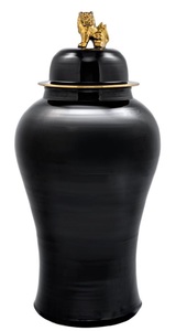 Casa Padrino Luxus Deko Vase Schwarz / Gold  54 x H. 115 cm - Chinesische Porzellan Vase mit Deckel