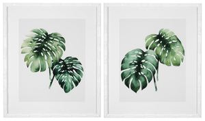 Casa Padrino Bilder / Kunstdruck Set Tropische Pflanzen Grn / Wei 59 x H. 69 cm - Luxus Deko