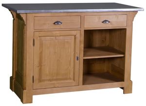 Casa Padrino Landhausstil Theke Naturfarben / Silber 140 x 68 x H. 95 cm - Massivholz Thekentisch mit verzinkter Tischplatte