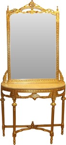 Casa Padrino Barock Spiegelkonsole Gold mit Marmorplatte und mit schnen Barock Verzierungen auf dem Spiegelglas Mod5 - Antik Look