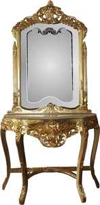 Casa Padrino Barock Spiegelkonsole Gold mit Marmorplatte und mit schnen Barock Verzierungen auf dem Spiegelglas Mod6 - Antik Look