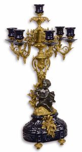 Casa Padrino Barock Kerzenst�nder Dunkelblau / Gold 29,5 x 26,5 x H. 59,4 cm - Barockstil Hotel & Restaurant Deko