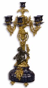 Casa Padrino Barock Kerzenstnder Dunkelblau / Gold 29,5 x 26,5 x H. 59,4 cm - Barockstil Kerzenhalter