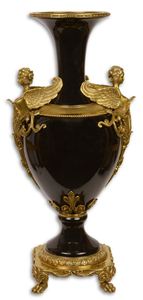 Casa Padrino Jugendstil Vase Schwarz / Gold 26,6 x 21,2 x H. 57,3 cm - Balustervase 