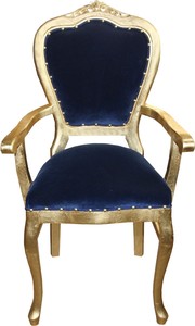 Casa Padrino Barock Luxus Stuhl mit Armlehnen Royalblau/Gold 