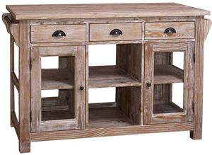 Casa Padrino Landhausstil K�cheninsel Naturfarben 135 x 65 x H. 90 cm - Landhausstil K�chenschrank mit 4 Glast�ren und 6 Schubladen