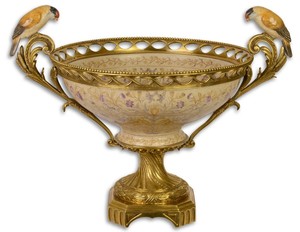 Casa Padrino Jugendstil Sch�ssel mit Sockel und 2 Griffen Mehrfarbig / Gold 59,6 x 42,8 x H. 45,3 cm - Hotel & Restaurant Accessoires