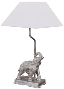 Casa Padrino Tischleuchte Bronze Elefant Versilbert 35 x 29 x H. 50 cm - Luxus Tischlampe mit wei�em Lampenschirm