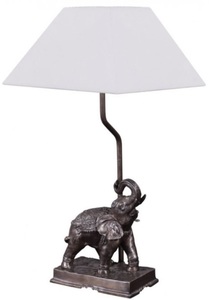 Casa Padrino Tischleuchte Elefant Bronze 35 x 29 x H. 50 cm - Luxus Tischlampe mit wei�em Lampenschirm