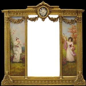 Casa Padrino Luxus Barock Wandspiegel Gold 152,5 cm x  146,4 cm - Goldener Spiegel mit Blumen Ornamenten - Rechts und Links mit Barock Gem�lden Spiegel