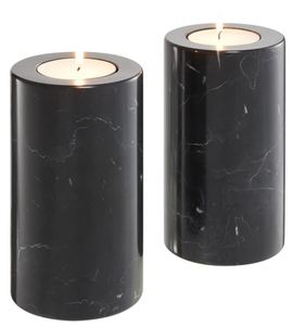 Casa Padrino Luxus Marmor Teelichthalter Set Schwarz  10 x H. 18 cm - Hotel & Restaurant Deko Accessoires