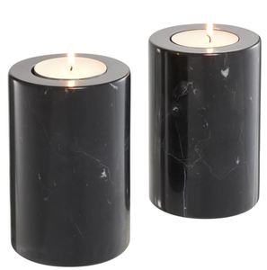 Casa Padrino Luxus Marmor Teelichthalter Set Schwarz  10 x H. 15 cm - Hotel & Restaurant Deko Accessoires