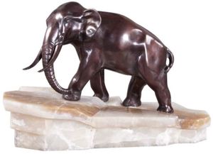 Casa Padrino Luxus Bronzefigur Elefant auf Marmorsockel Bronze / Wei� 44 x 19 x H. 30 cm - Luxus Qualit�t
