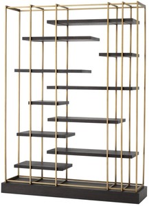 Casa Padrino Luxus Wohnzimmer Regalschrank Dunkelgrau / Messing 166 x 45 x H. 222 cm - Wohnzimmerschrank 