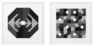 Casa Padrino Designer Deko Bilder Set Abstrakte Kunst Schwarz / Grau / Wei 75 x H. 75 cm - Luxus Kunstdrucke mit Holzrahmen