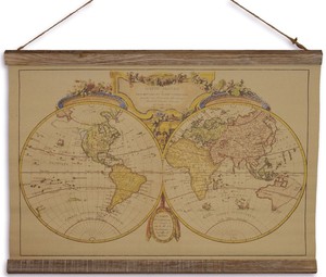 Casa Padrino Wandkarte Antike Weltkarte Braun / Mehrfarbig 60 x H. 43 cm - Wanddeko