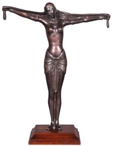 Casa Padrino Luxus Bronzefigur Lady Bronze / Braun 41 x 19 x H. 53 cm - Deko Figur auf Holzsockel 