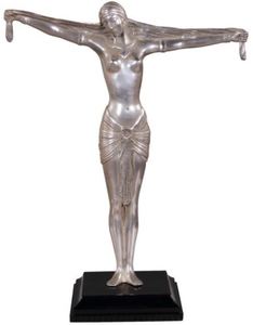 Casa Padrino Luxus Bronzefigur Lady Silber / Braun 41 x 19 x H. 53 cm - Deko Figur auf Holzsockel 