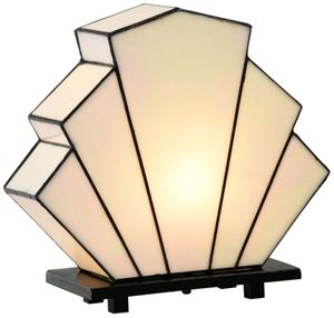 Casa Padrino Luxus Tiffany Tischleuchte in F�cherform Wei� / Schwarz 30 x 12 x H. 28 cm - Luxus Qualit�t