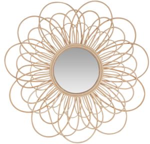Casa Padrino Designer Rattan Spiegel Naturfarben  85 cm - Wandspiegel im Blumen Design