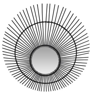 Casa Padrino Designer Rattan Spiegel Schwarz  120 cm - Wandspiegel im Sonnen Design