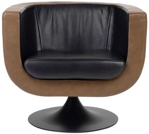 Casa Padrino Luxus Wohnzimmer Echtleder Drehsessel Schwarz / Braun 75 x 70 x H. 66,5 cm - Luxus M�bel