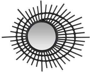 Casa Padrino Designer Rattan Spiegel Schwarz  75 cm - Deko Accessoires