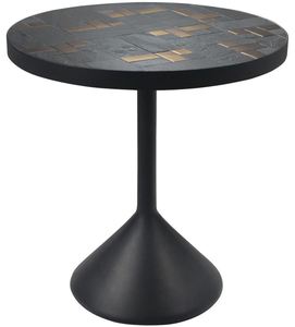 Casa Padrino Luxus Wohnzimmertisch Mehrfarbig / Schwarz  50 x H. 53 cm - Runder Couchtisch mit Schieferplatten & Keramik Fliesen