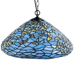 Casa Padrino Luxus Tiffany Hngeleuchte Schmetterlinge Blau / Mehrfarbig  50 x H. 135 cm - Hngelampe aus zahlreichen Glas Mosaik Stcken