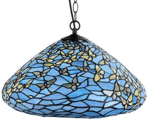 Casa Padrino Luxus Tiffany H�ngeleuchte Schmetterlinge Blau / Mehrfarbig  50 x H. 135 cm - H�ngelampe aus zahlreichen Glas Mosaik St�cken