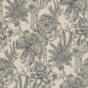 Casa Padrino Luxus Papiertapete Matt Beige / Anthrazit - 10,05 x 0,53 m - Tapete mit Blumen Design 