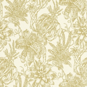 Casa Padrino Luxus Papiertapete Matt Creme / Gold - 10,05 x 0,53 m - Tapete mit Blumen Design 