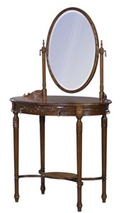 Casa Padrino Luxus Barock Schminktisch Dunkelbraun / Braun 80 x 57 x H. 142 cm - Ovaler Schminktisch im Barockstil