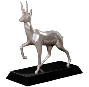 Casa Padrino Luxus Bronzefigur Antilope Silber / Schwarz 35 x 17 x H. 37 cm - Dekofigur mit Holzsockel 