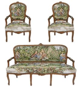 Casa Padrino Barock Sitzbank Set Gobelin / Braun - 1 Sofa + 2 Sessel