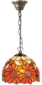 Casa Padrino Luxus Tiffany H�ngeleuchte Sonnenblumen Orange / Mehrfarbig  20 x H. 78 cm - Handgefertigte Pendelleuchte aus 135 Teilen