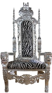 Casa Padrino Barock Thron Sessel Silber / Zebra Knigssessel- Hochzeitssessel - Riesensessel 