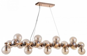 Casa Padrino Designer H�ngeleuchte Gold 123,5 x 23,8 x H. 22,8 cm - Moderne Wohnzimmerlampe mit bernsteinfarbenem Glas