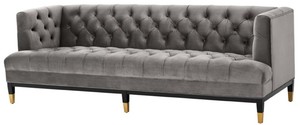 Casa Padrino Luxus Wohnzimmer Sofa Grau / Schwarz / Messingfarben 230 x 85 x H. 79 cm - Chesterfield Samtsofa