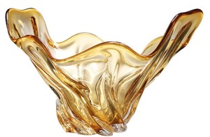 Casa Padrino Deko Sch�ssel Gelb 42 x 27 x H. 25 cm - Luxus Schale aus mundgeblasenem Glas