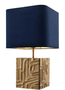 Casa Padrino Luxus Tischleuchte Vintage Messingfarben / Blau 35 x 35 x H. 62 cm - Designer Lampe